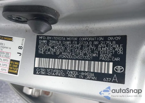 2010 Toyota Prius Iii z USA, uszkodzony, nr VIN JTDKN3DU2A5073321